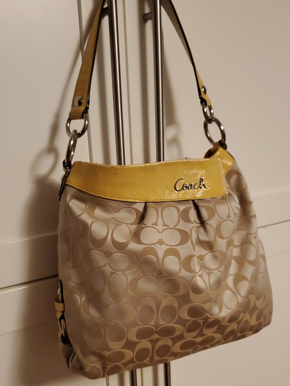 Coach Beige Signature Hobo with Yellow Trim 2011 Some Rubbing